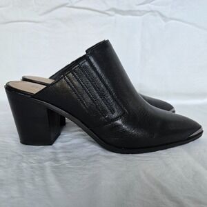 NYDJ Women's Leather Mule Size 10 M Wilma Black Pointed Polished Metal Toe Cap